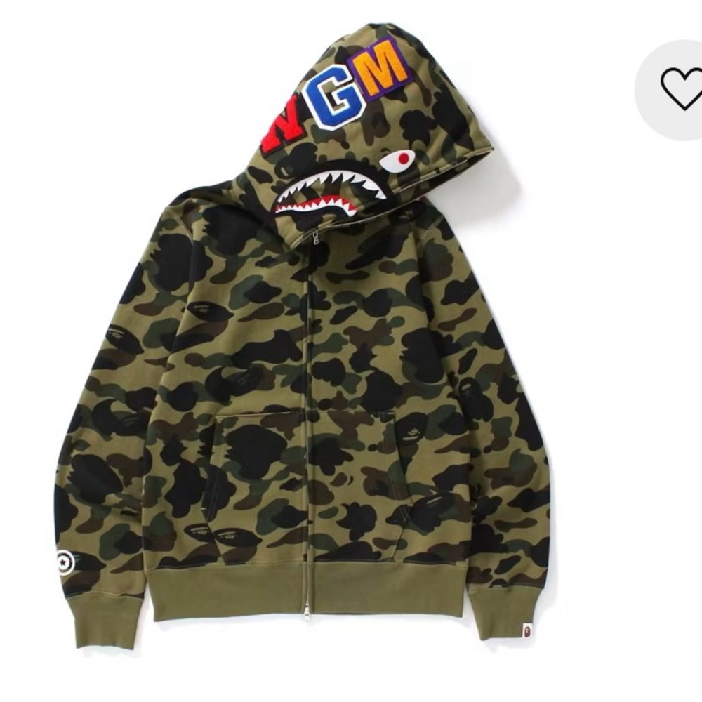 Bape Camouflage Shark Hoodie with Colorful Letters
